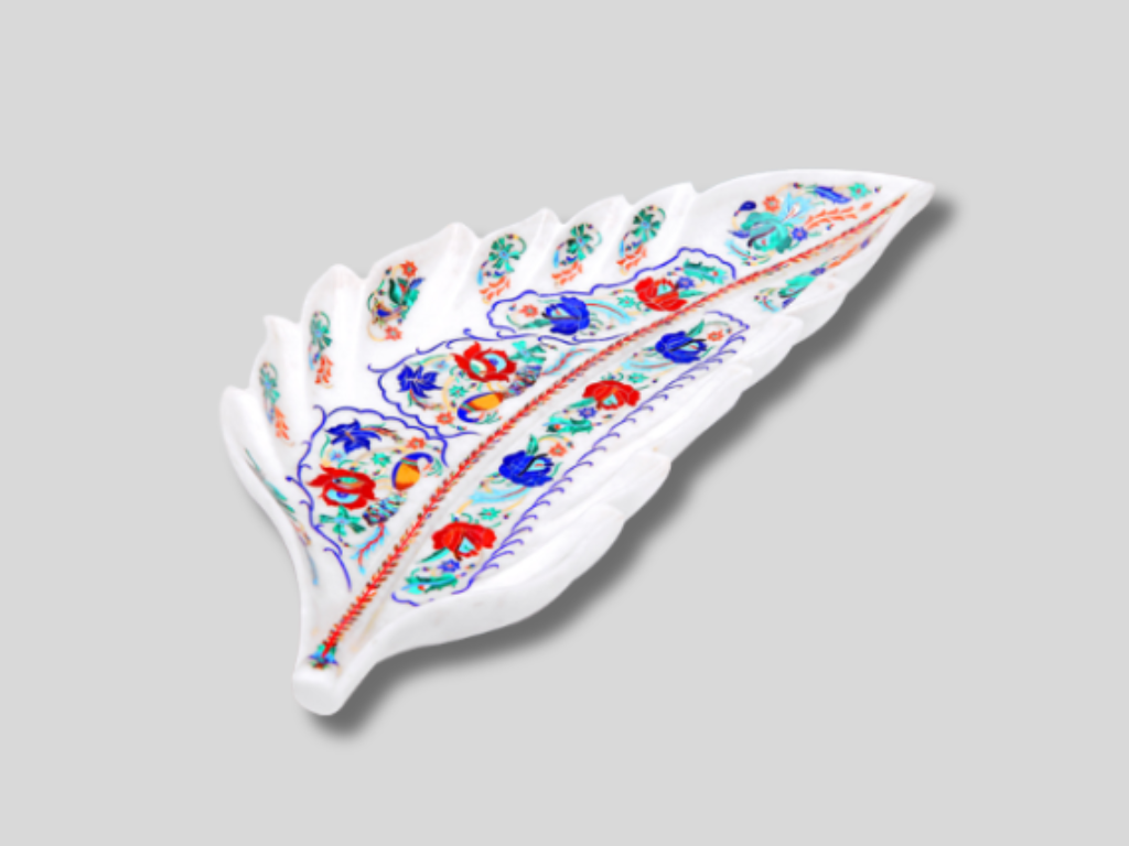 Decorative Leaf Design Marble Fruit Bowl Handmade Perfect Look For Table Decor